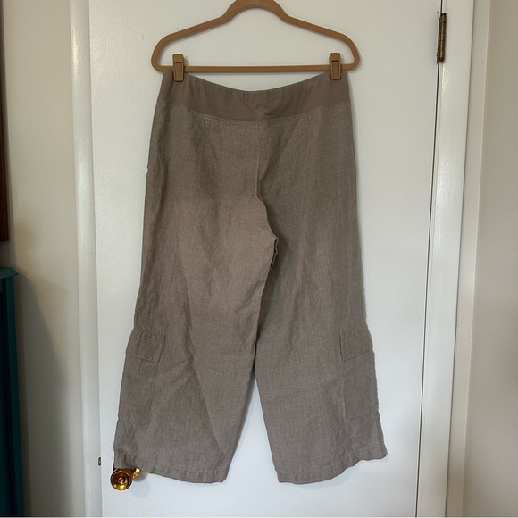 Eileen Fisher Linen Wide Leg Crop Pants Womens Medium Beige - Picture 5 of 7